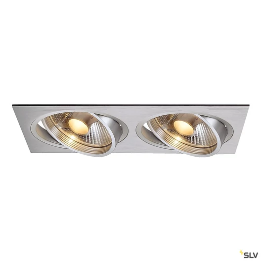 NEW TRIA II ES111 süllyesztett mennyezeti lámpatest, szögletes, szálcsiszolt alumínium, GU10, max. 2x75W, rögzítőkkel