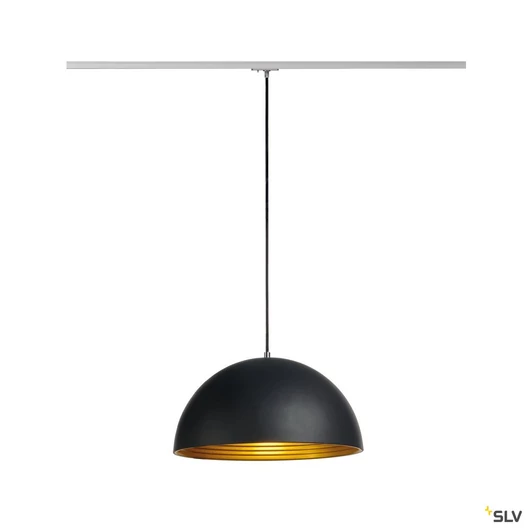 FORCHINI M függesztett lámpatest, 40cm, kerek, fekete/arany, E27, ezüstszürke 1-fázisú sínadapterrel